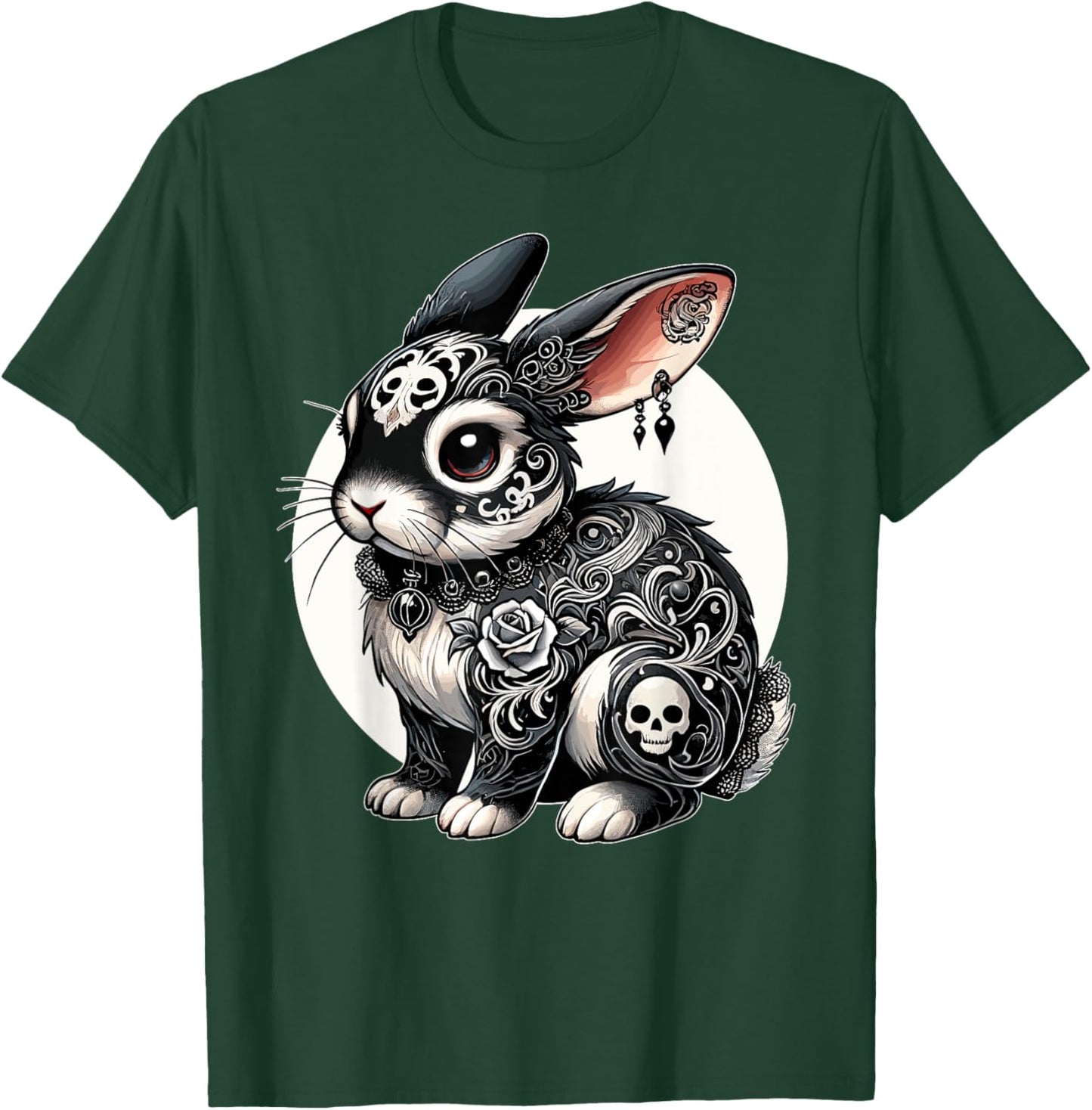 Gothic Filigree Bunny Portrait Art T-Shirt - T-Shirt | Forest