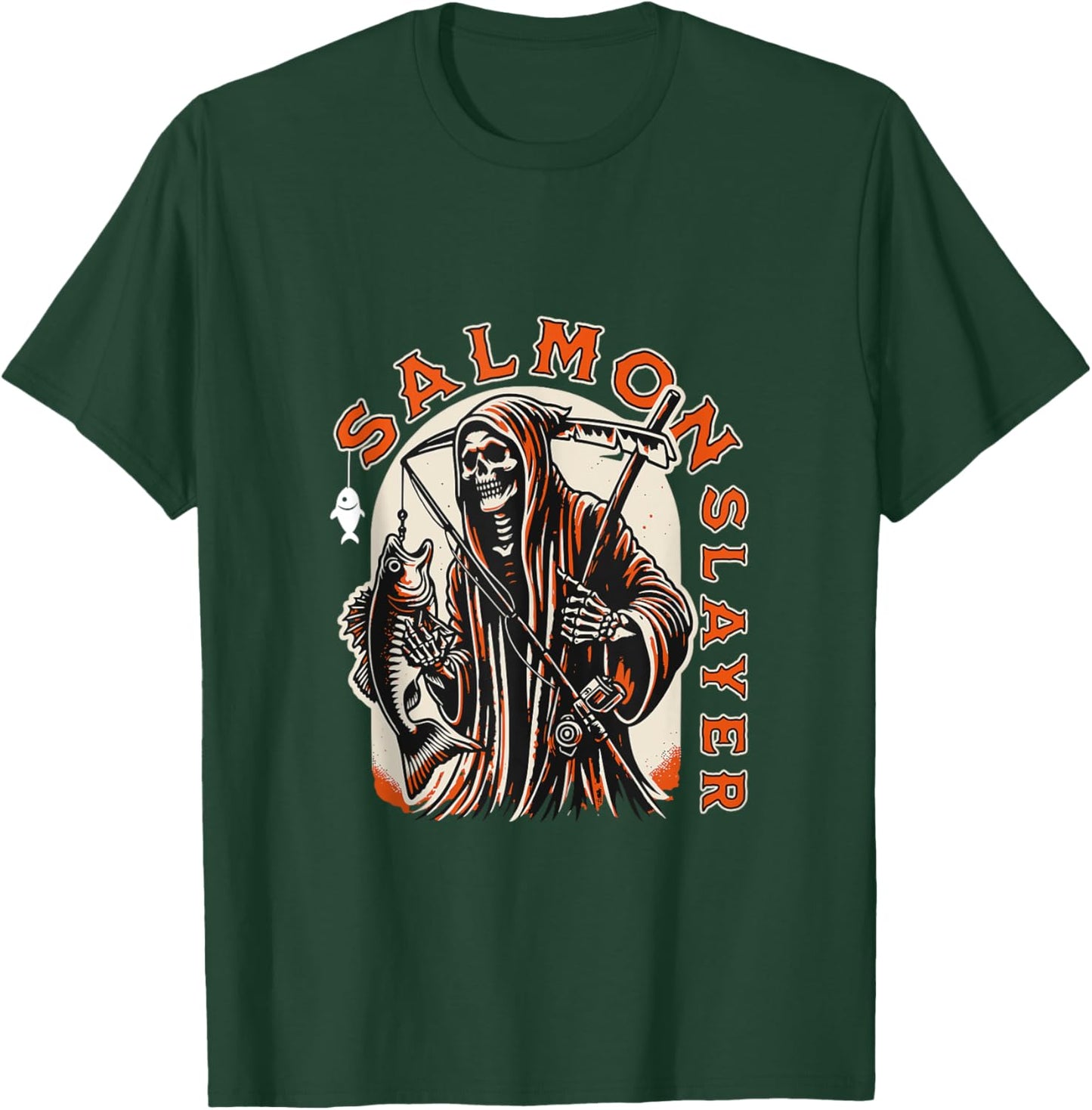 Salmon Slayer Funny skeleton Fishing Salmon Fish T-Shirt - T-Shirt | Forest