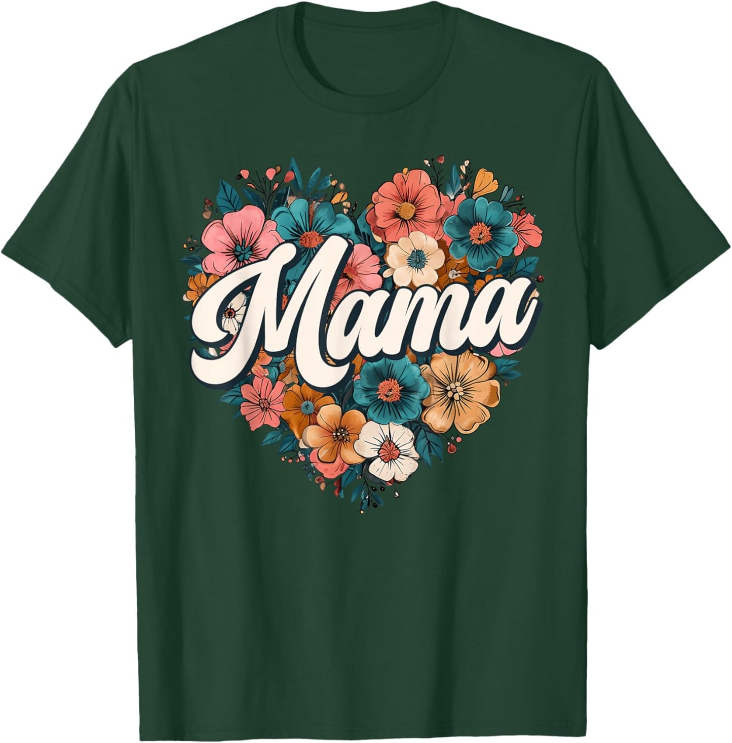 Mama Floral Heart Flower Mother's Day Vintage Retro T-Shirt - T-Shirt | Forest