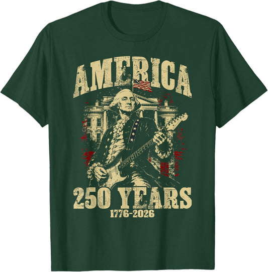 Vintage George Washington Playing Guitar 250 Years America T-Shirt - T-Shirt | Forest