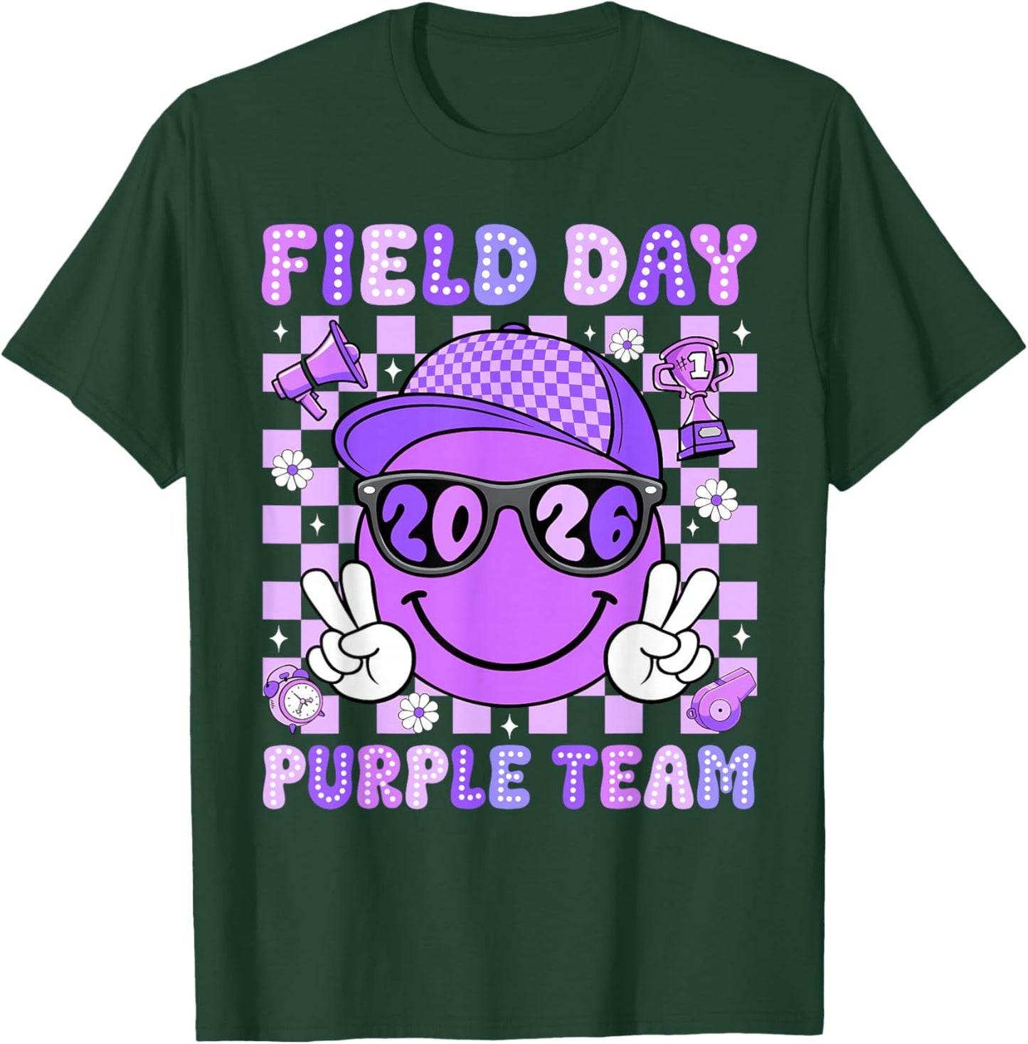 Field Day 2026 Purple Team Smile Face Sports School Boy Kids T-Shirt - T-Shirt | Forest
