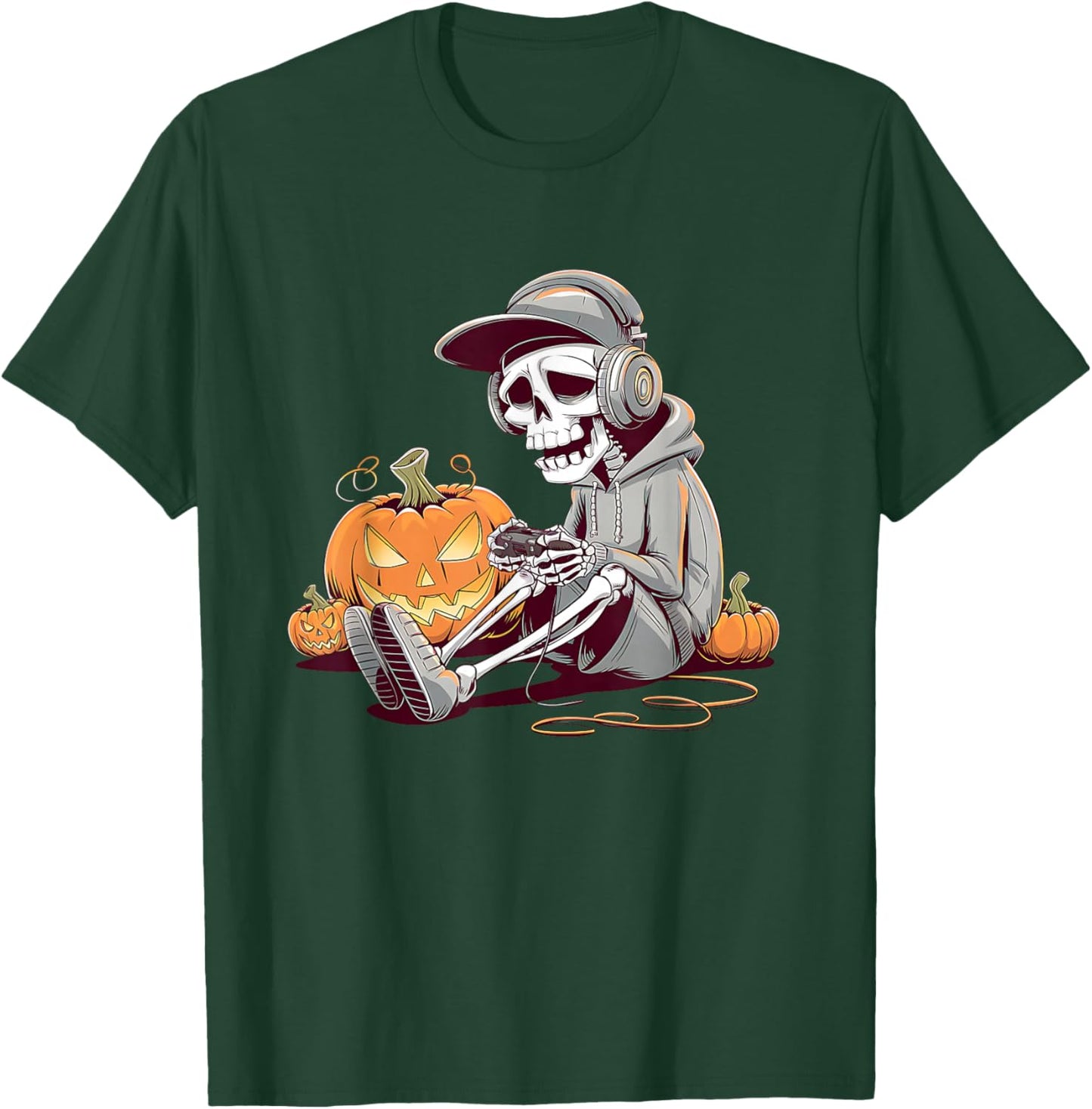 Halloween Skeleton Gamer Video Gaming Boys Men Kids T-Shirt - T-Shirt | Forest