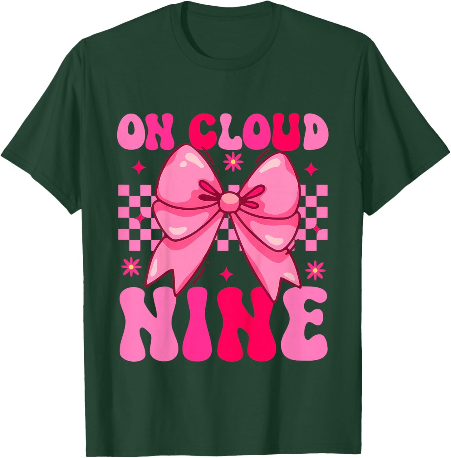 On Cloud Nine Bday 9th Birthday Girl Coquette Pink Bow T-Shirt - T-Shirt | Forest