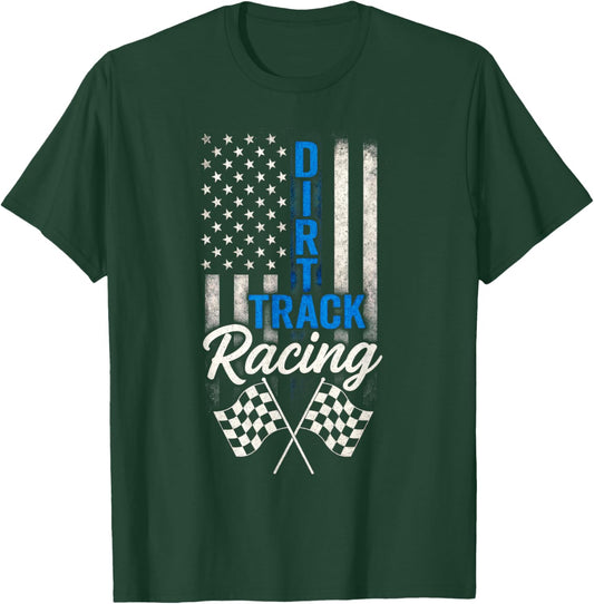 Dirt Track Racing - USA Flag Sprint Car Driver T-Shirt - T-Shirt | Forest