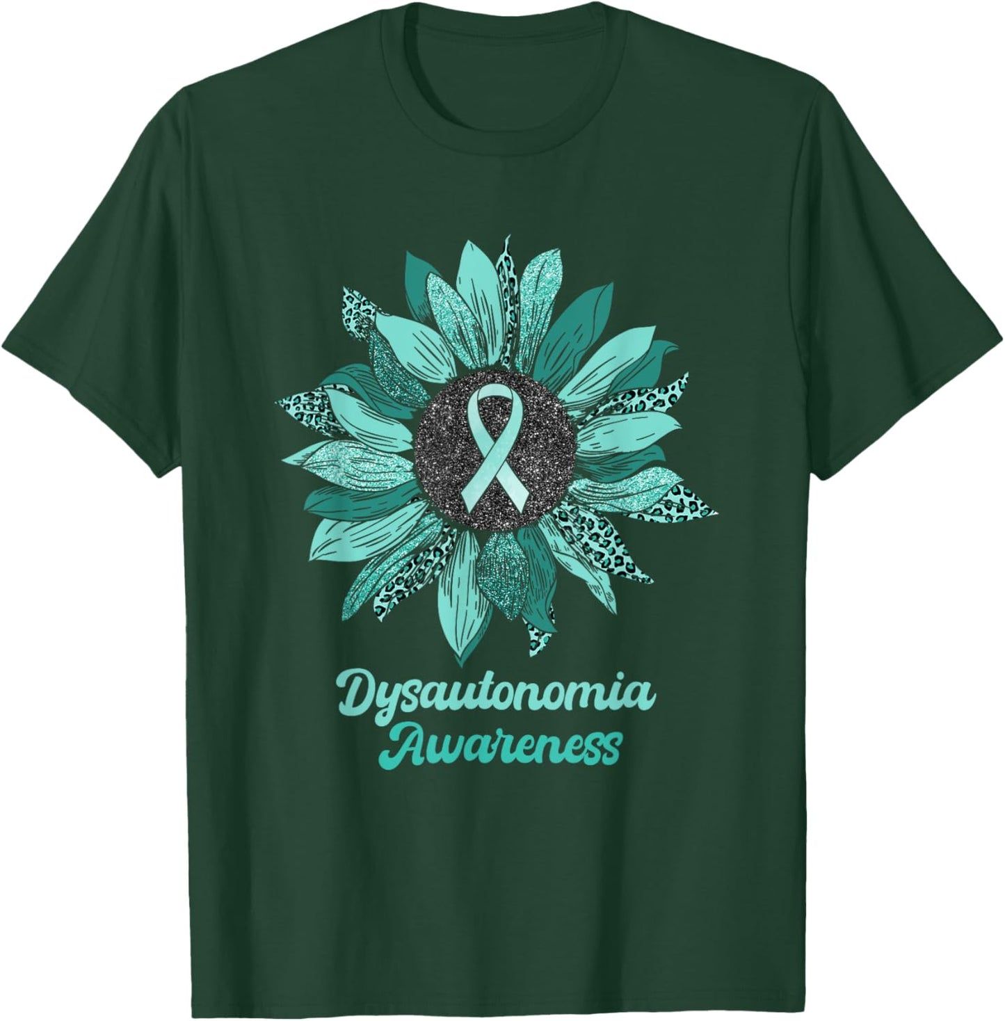 Leopard Sunflower Dysautonomia Awareness Warrior Support T-Shirt - T-Shirt | Forest