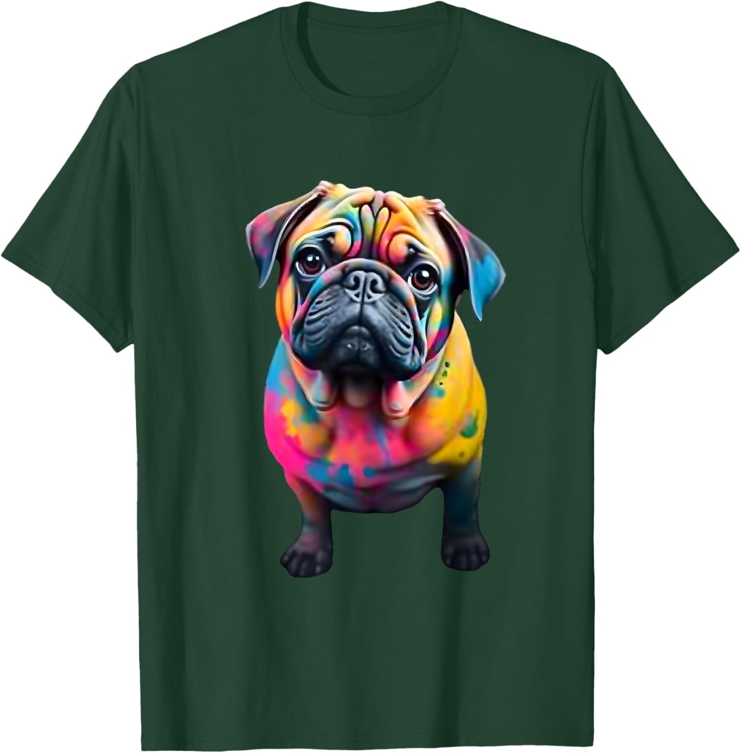 Colorful Pug Graffiti Watercolor Dog Pug Design Graphic Men Women Kids T-Shirt - T-Shirt | Forest
