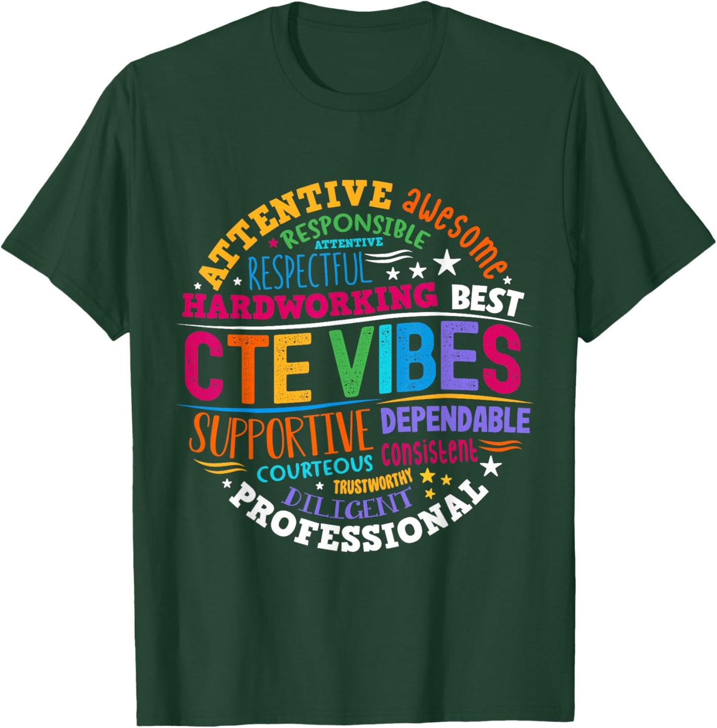 Groovy CTE Vibes Teacher Back To School Teachers Students T-Shirt - T-Shirt | Forest