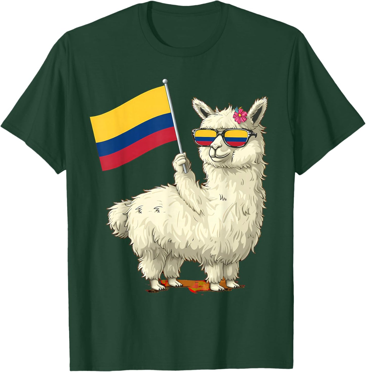 Colombia Flag Llama Colombian Flag Alpaca Colombian Roots T-Shirt - T-Shirt | Forest