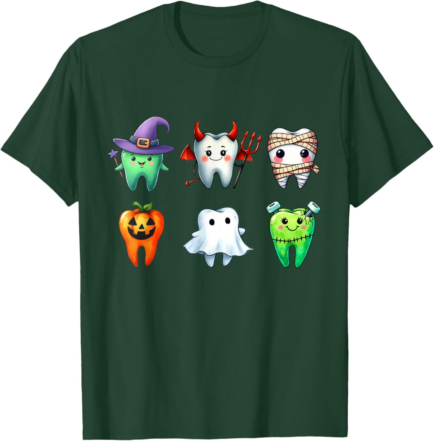 Teeth Ghost Pumpkin Witch Cute Dental Halloween Dentist T-Shirt - T-Shirt | Forest