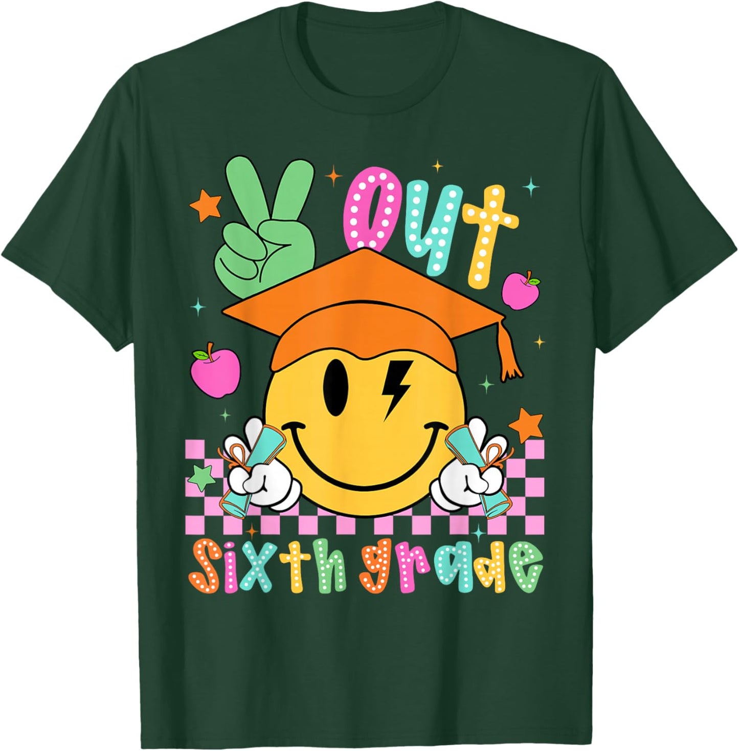 Last Day of School Peace Out 6th Grade Boy Girl Smile Face T-Shirt - T-Shirt | Forest