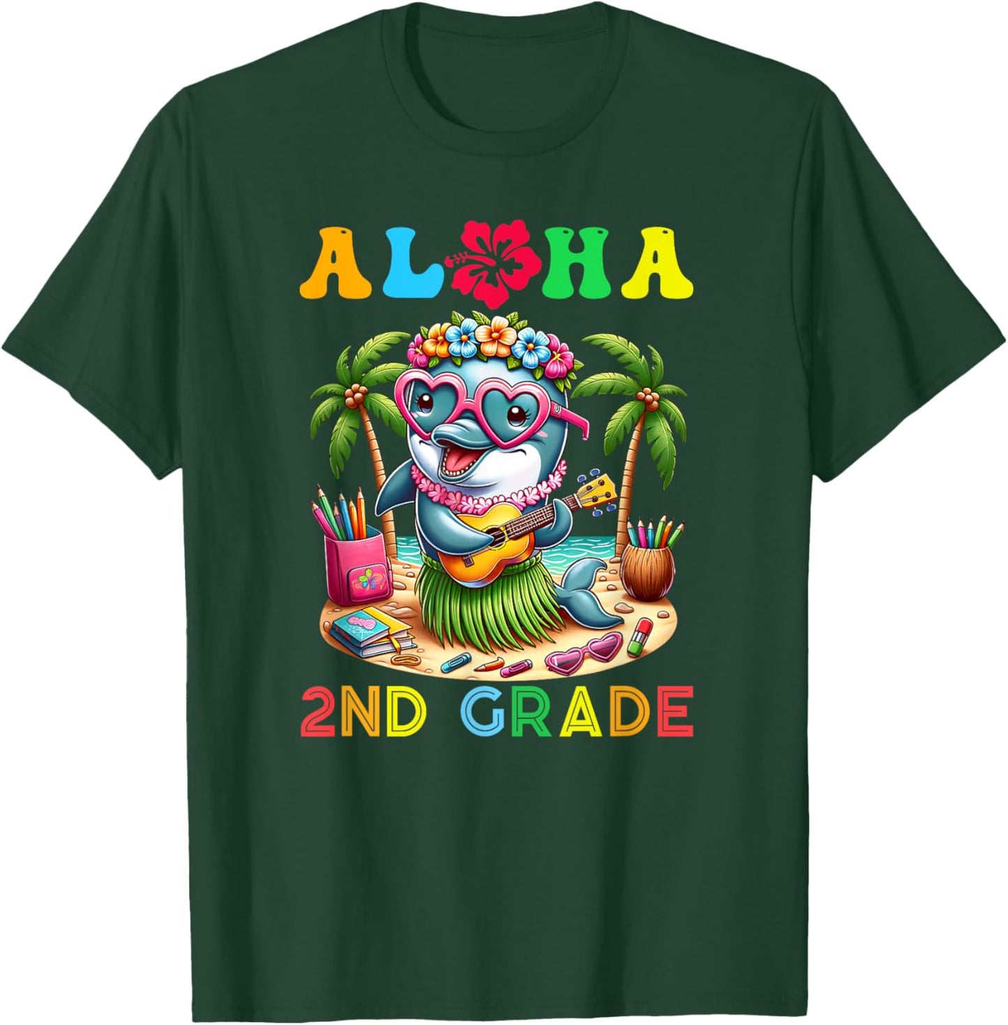 Aloha Second Grade Dolphin Hawaii Back to School Kids Girl T-Shirt - T-Shirt | Forest