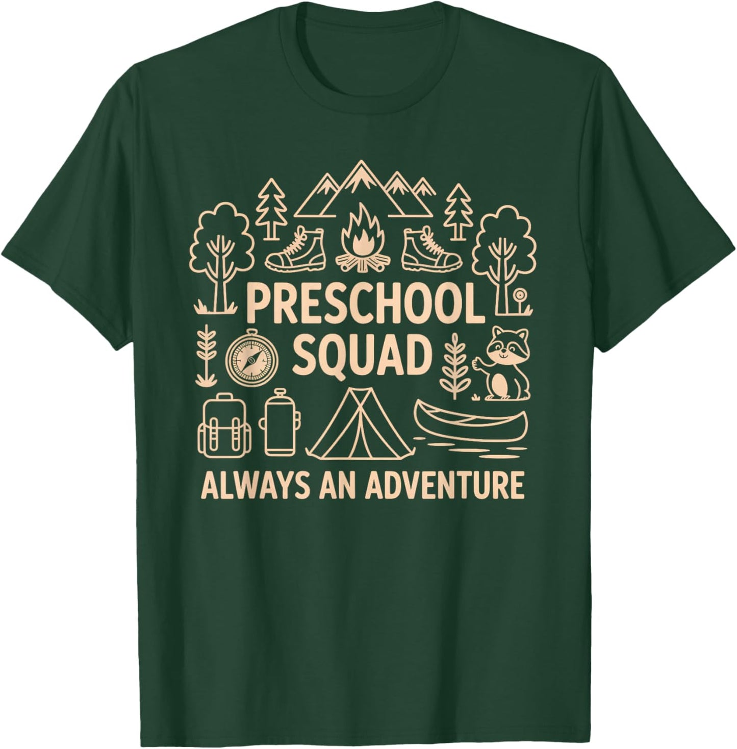 Pre-K Squad Adventure Camping Preschool Teacher Boy Girl Kid T-Shirt - T-Shirt | Forest