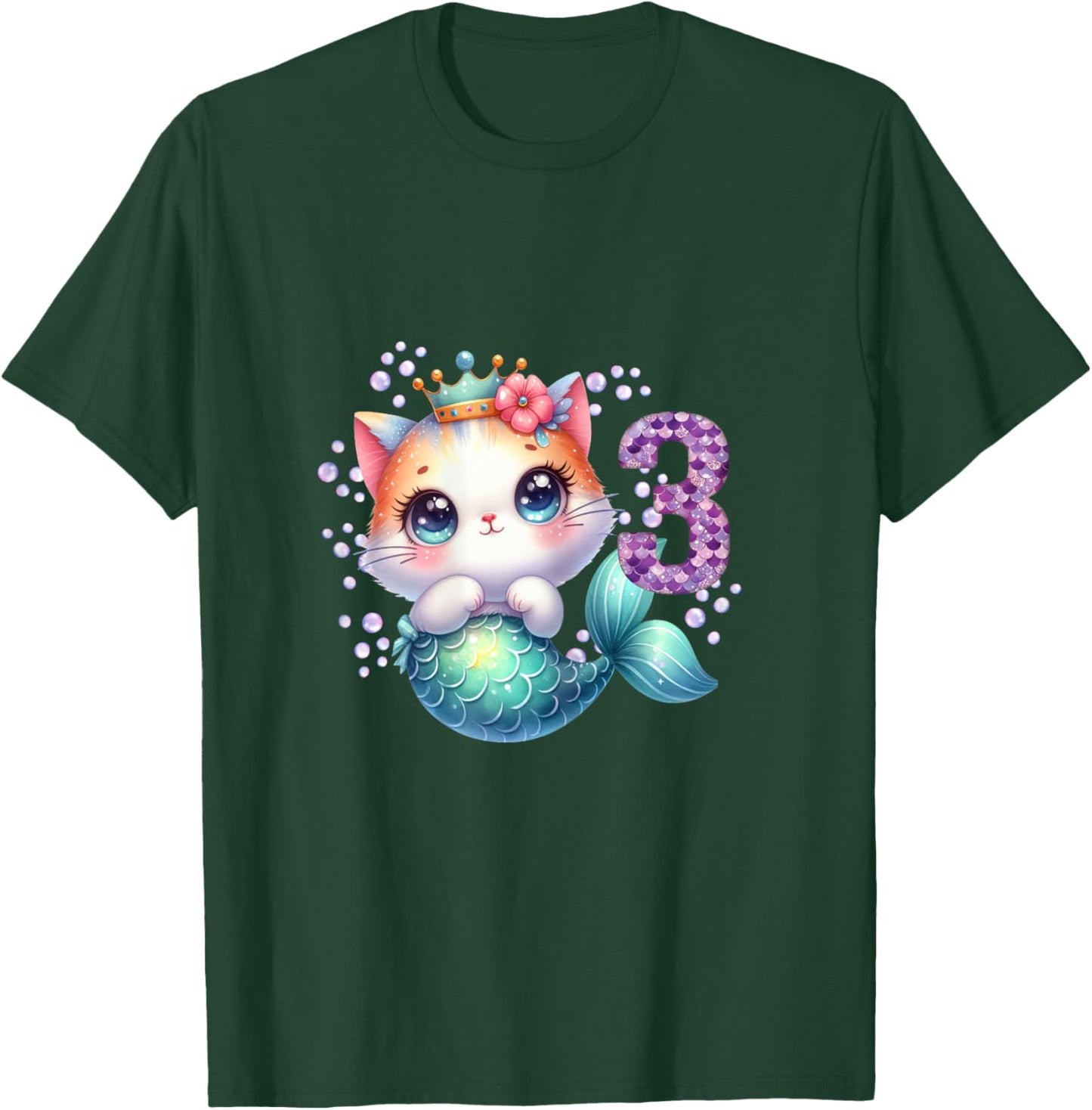 Cat Mermaid 3rd Birthday 3 Year Old Party Girls Outfit T-Shirt - T-Shirt | Forest