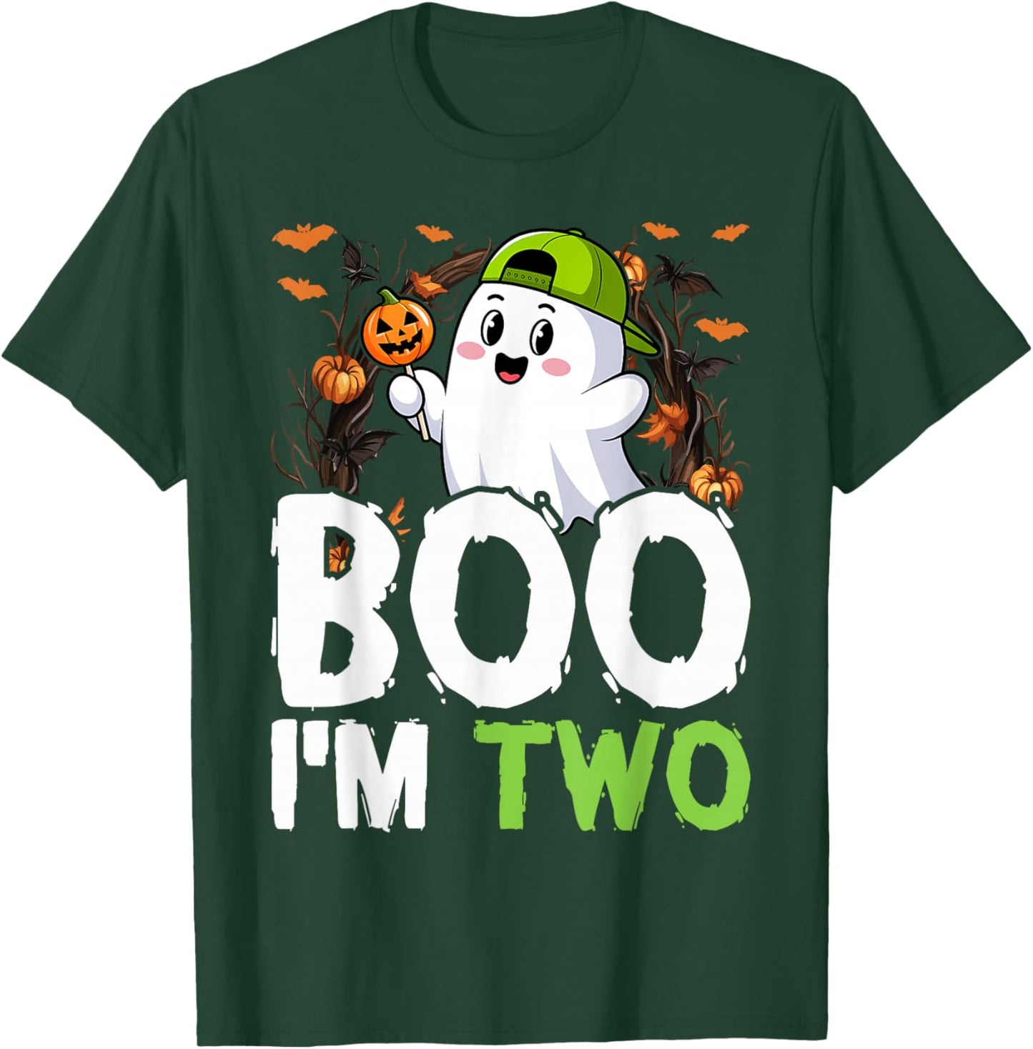 Boo I'm Two Ghost Second 2nd Birthday Cute Halloween Groovy T-Shirt - T-Shirt | Forest