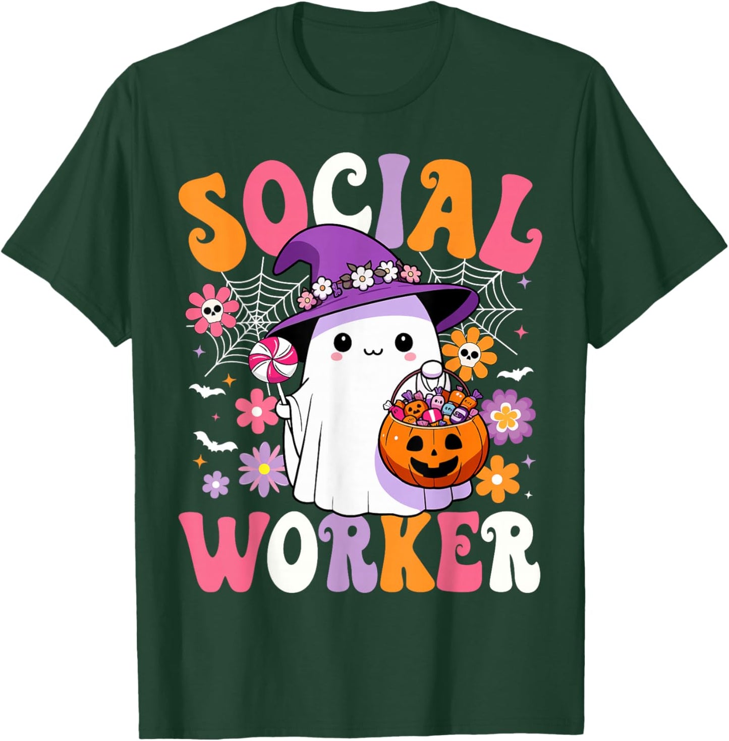 Halloween Social Worker Ghost Cute Social Worker Halloween T-Shirt - T-Shirt | Forest