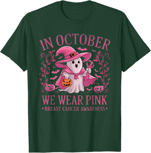 In October We Wear Pink Breast Cancer Awareness Halloween T-Shirt - T-Shirt | Forest