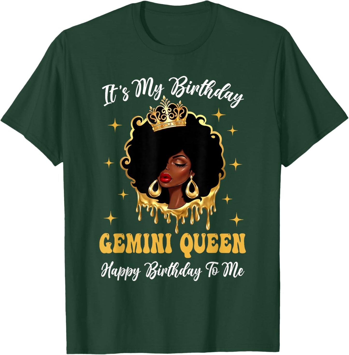 Gemini Queen It's My Birthday Afro Woman Zodiac Bday T-Shirt - T-Shirt | Forest