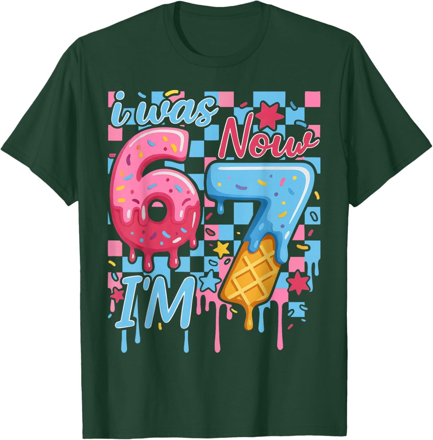 I was 6 Now Im 7 Funny Ice Cream Drip Birthday Boy Men Kids T-Shirt - T-Shirt | Forest