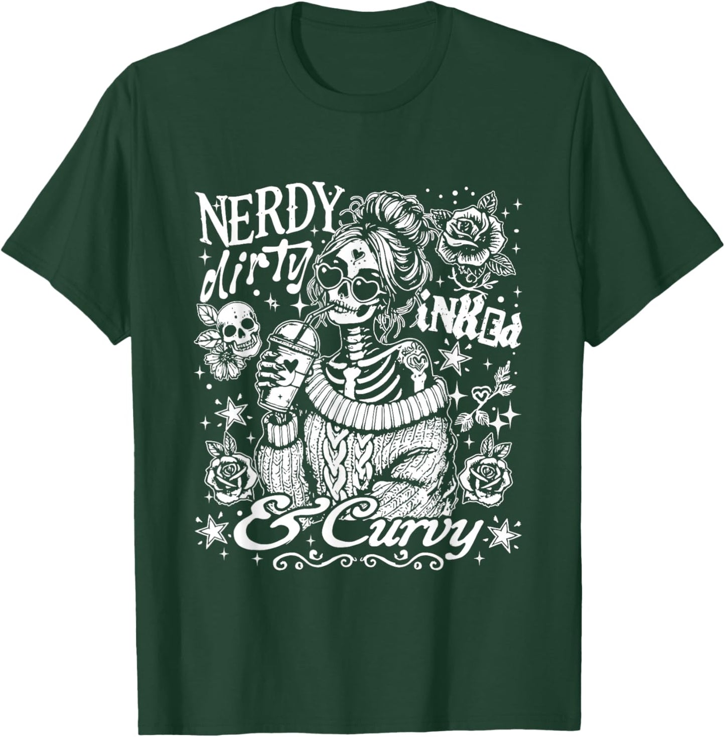 Nerdy Dirty Inked and Curvy Sassy Skeleton, Lovers Tattoo T-Shirt - T-Shirt | Forest