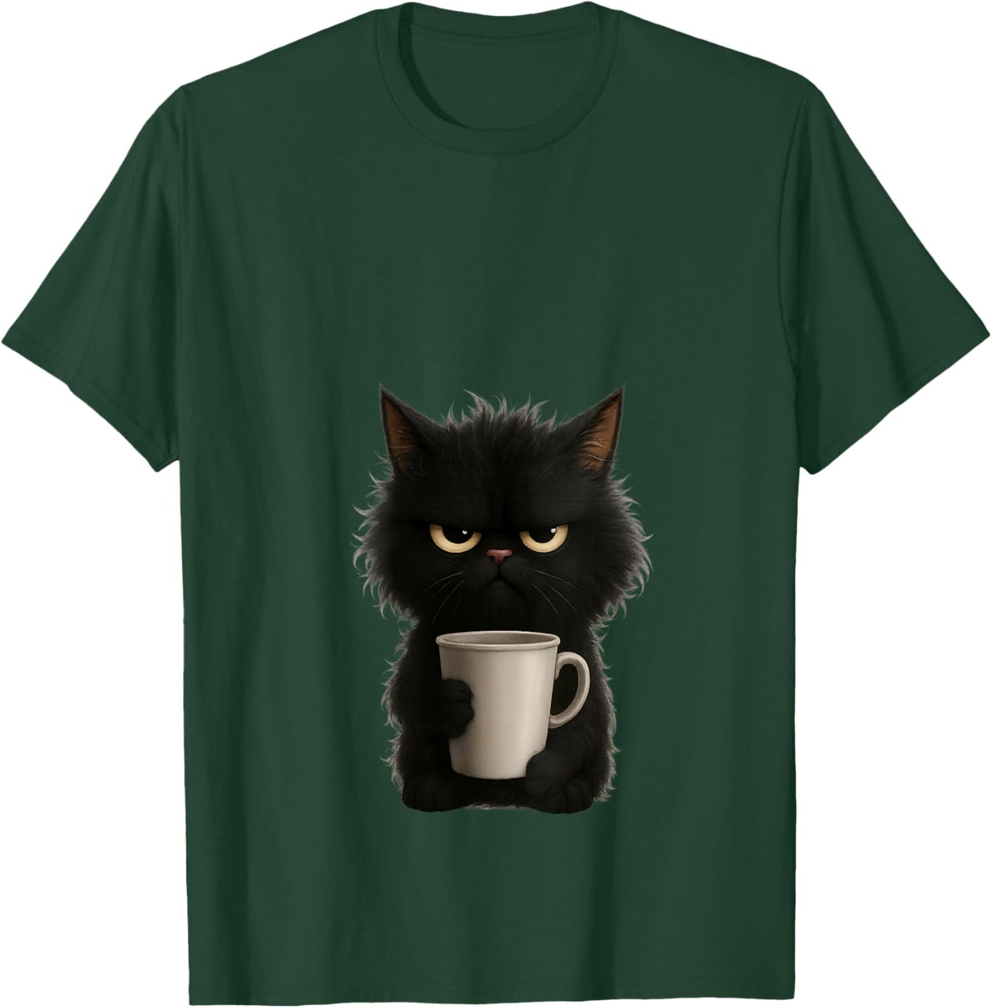 Grumpy Black Cat Coffee Mug Morning Mood Design V-Neck T-Shirt - T-Shirt | Forest