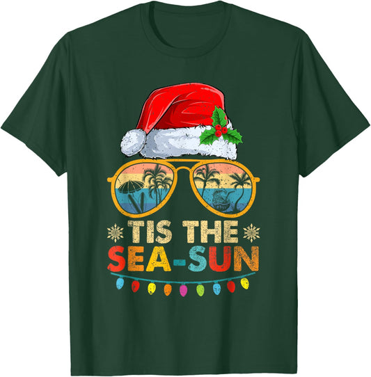 Tis The Sea Sun Santa Beach Summer Christmas In July Summer T-Shirt - T-Shirt | Forest