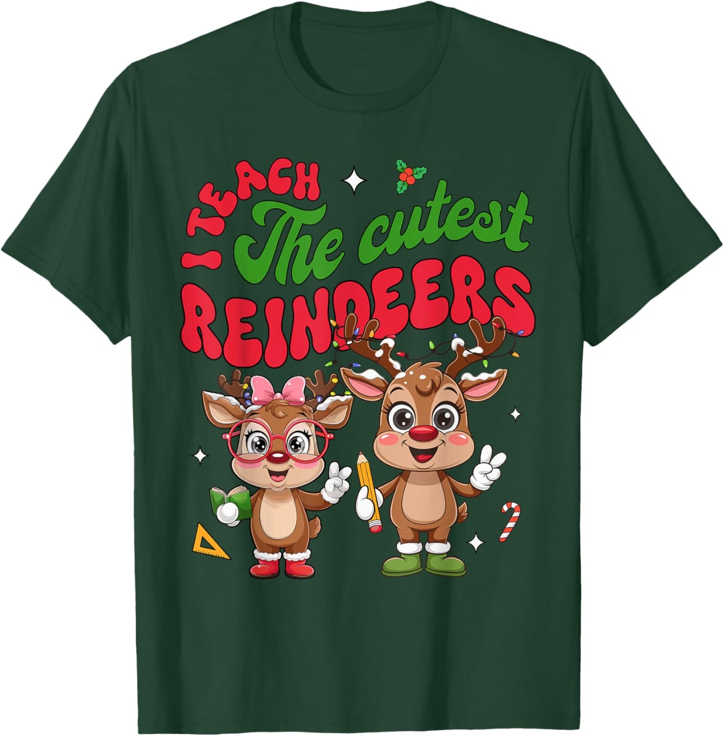 I Teach The Cutest Little Reindeers Christmas Teacher Kids T-Shirt - T-Shirt | Forest