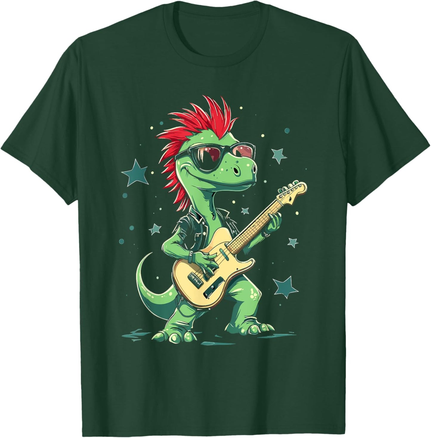 Funny T-Rex Dinosaurs with cool electric Guitar T-Shirt - T-Shirt | Forest