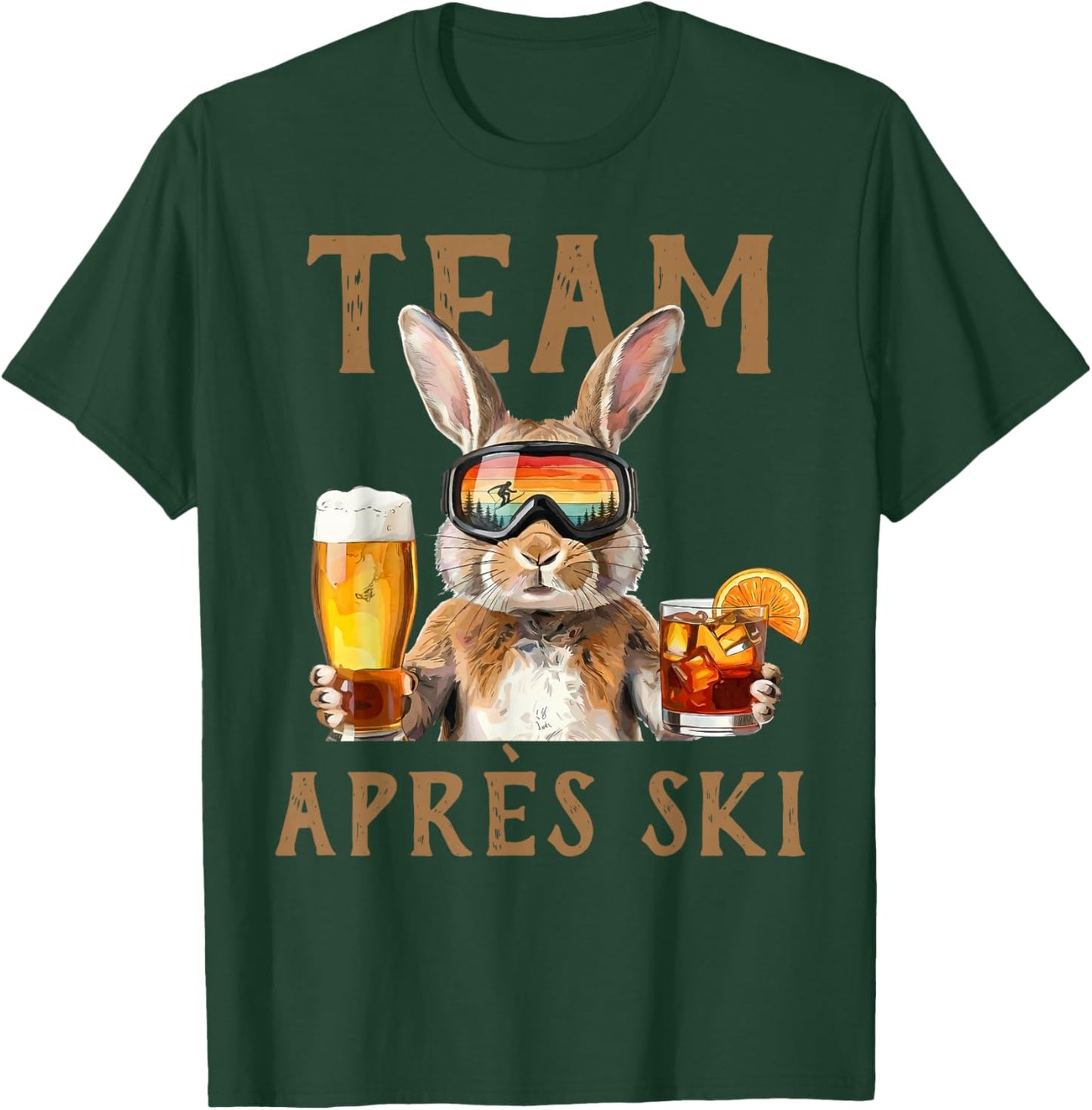 Party Team Après Ski Funny Rabbit Skiing Beer Cocktail T-Shirt - T-Shirt | Forest