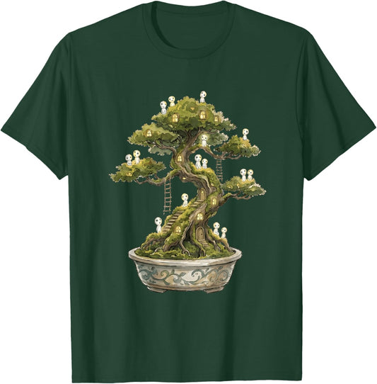 Cottagecore Bonsai Tree Kodama Spirits Japanese Garden Art T-Shirt - T-Shirt | Forest