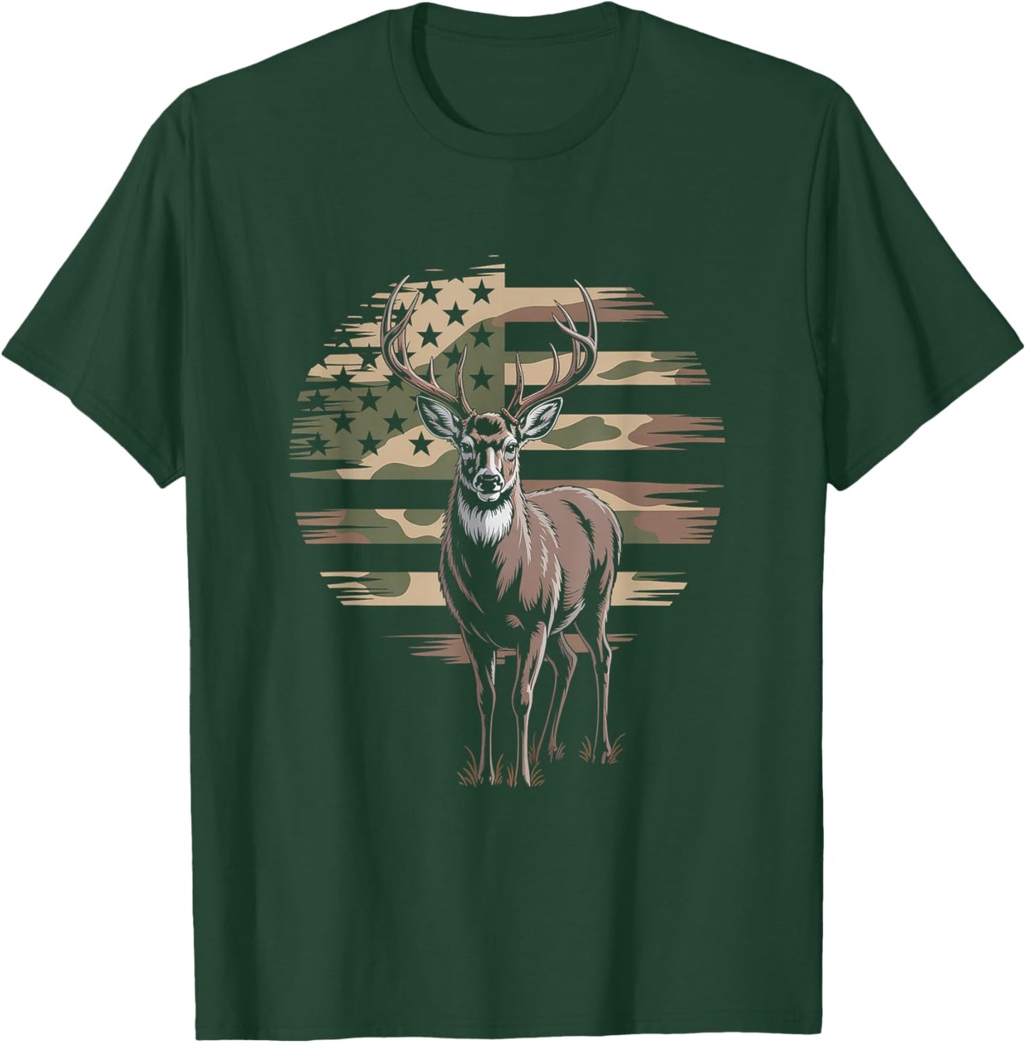 Deer Hunting Camo American Flag - Buck USA T-Shirt - T-Shirt | Forest