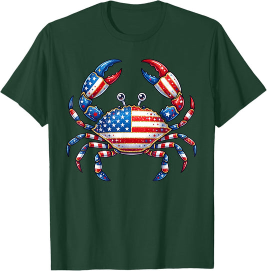 American Flag Crab Patriotic 4th of July Seafood T-Shirt - T-Shirt | Forest