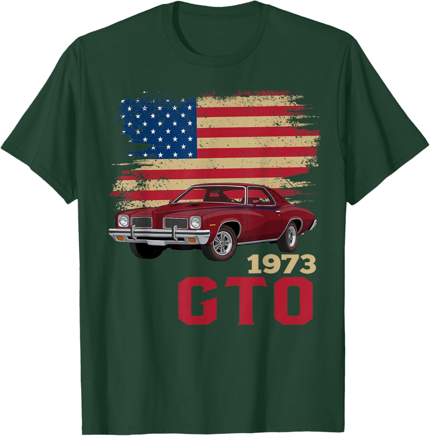 73 1973 GTO American Flag Silhouette Muscle Car T-Shirt - T-Shirt | Forest