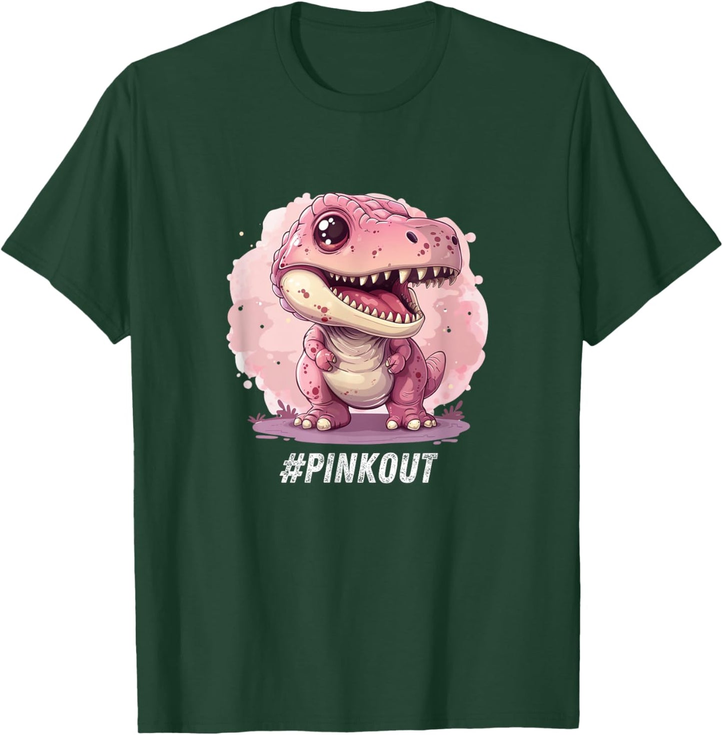 Breast Cancer Awareness Dinosaur Lover Chemo Pink Ribbon T-Shirt - T-Shirt | Forest