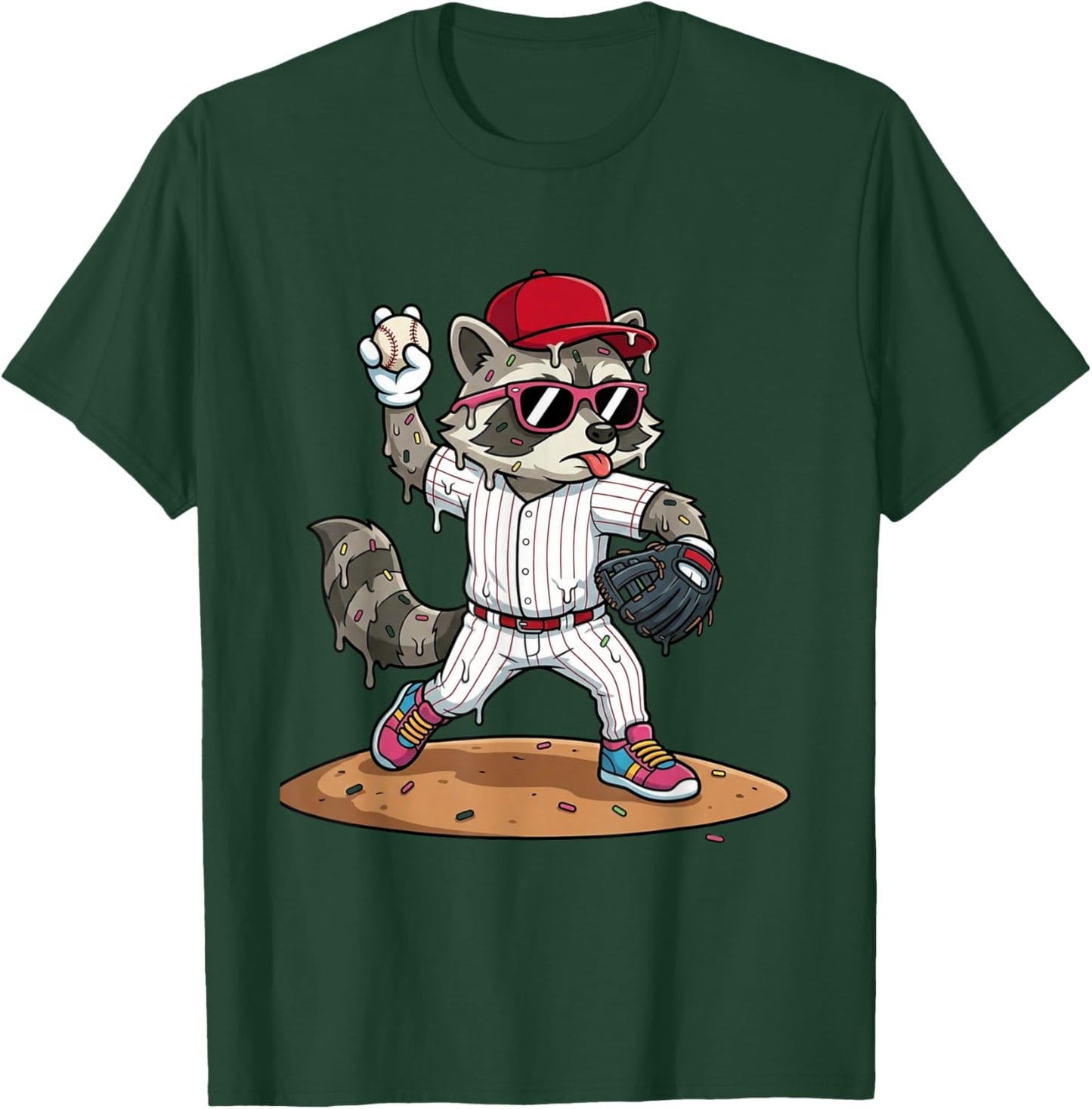 Funny Trash Panda Raccoon Baseball Drip Mascot Kids T-Shirt - T-Shirt | Forest