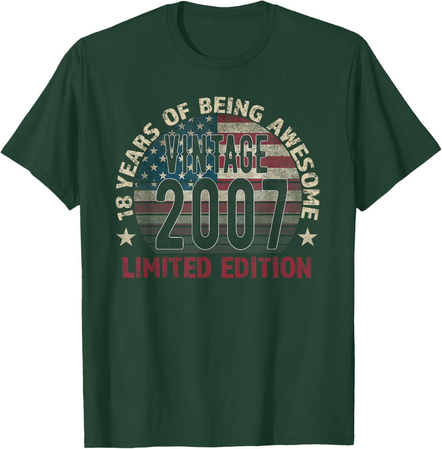 18th Birthday Gift Men Vintage Born 2007 Turning 18 Year Old T-Shirt - T-Shirt | Forest