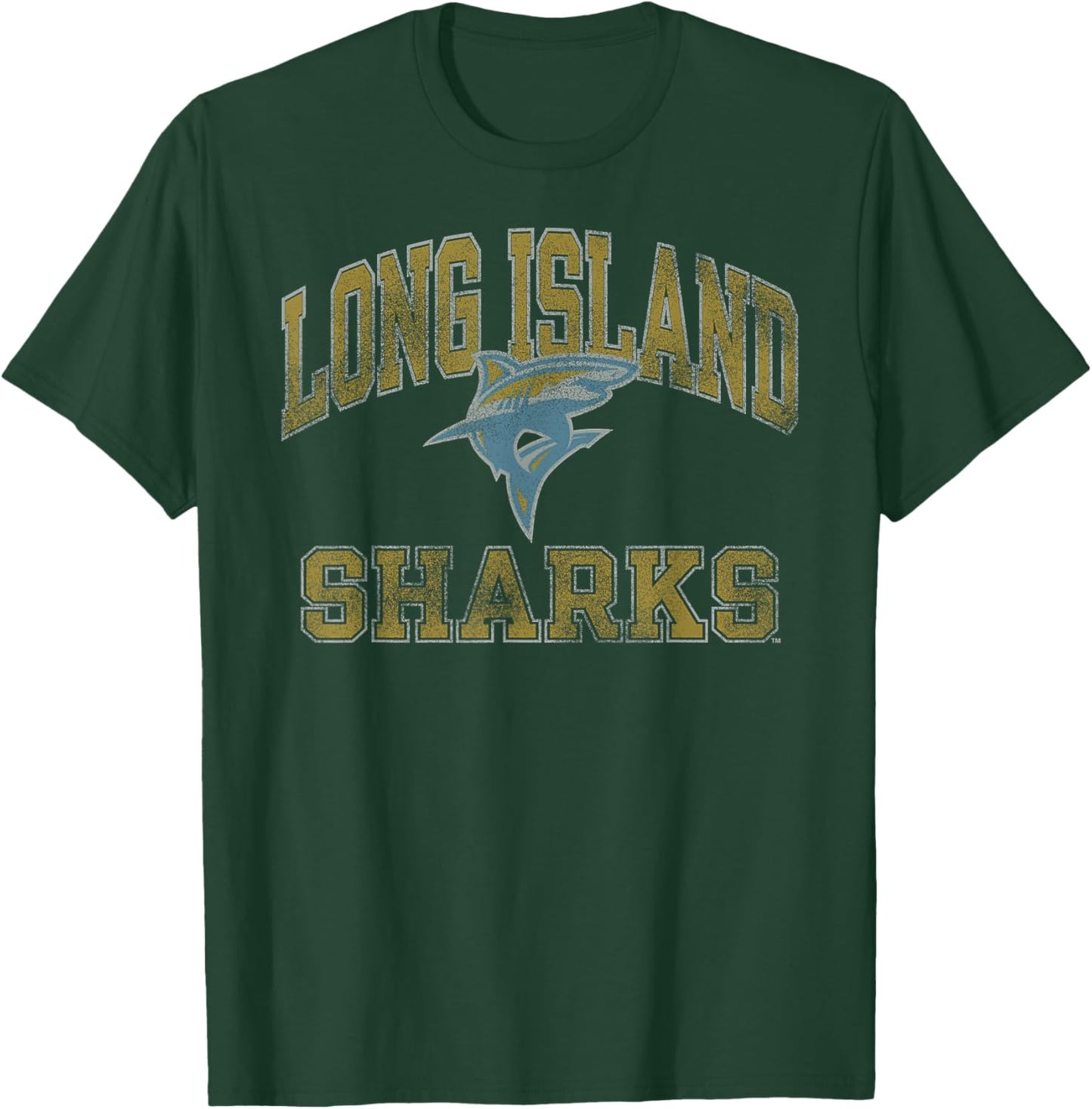 Long Island Sharks Vintage Worn Officially Licensed T-Shirt - T-Shirt | Forest