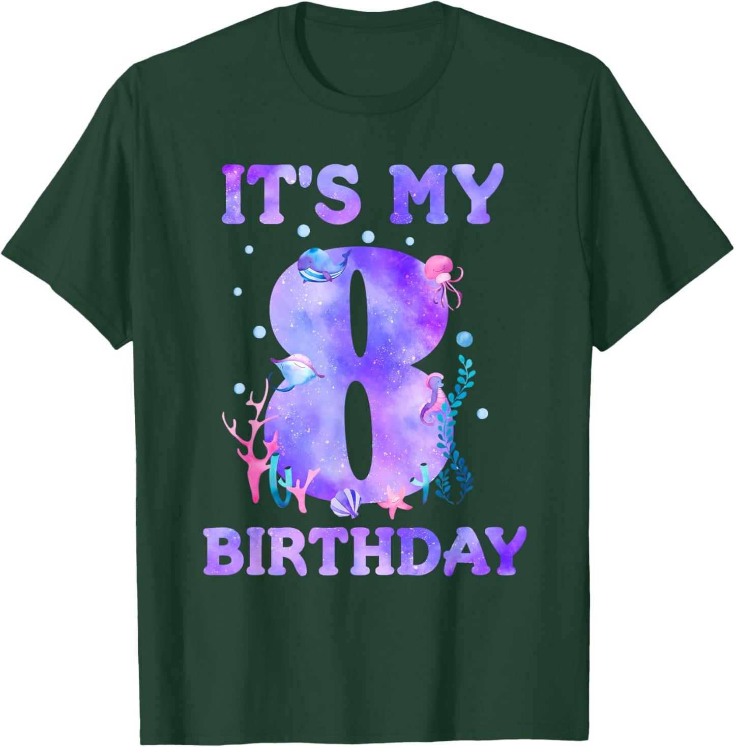 It's My 8th Birthday Girl Ocean 8 Years Old Sea Fish B-day T-Shirt - T-Shirt | Forest