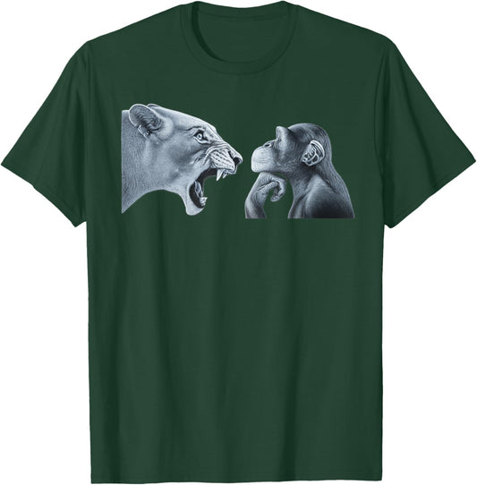 Lion Yelling at Monkey Monkey and Lion Meme Monkey Thinking T-Shirt - T-Shirt | Forest