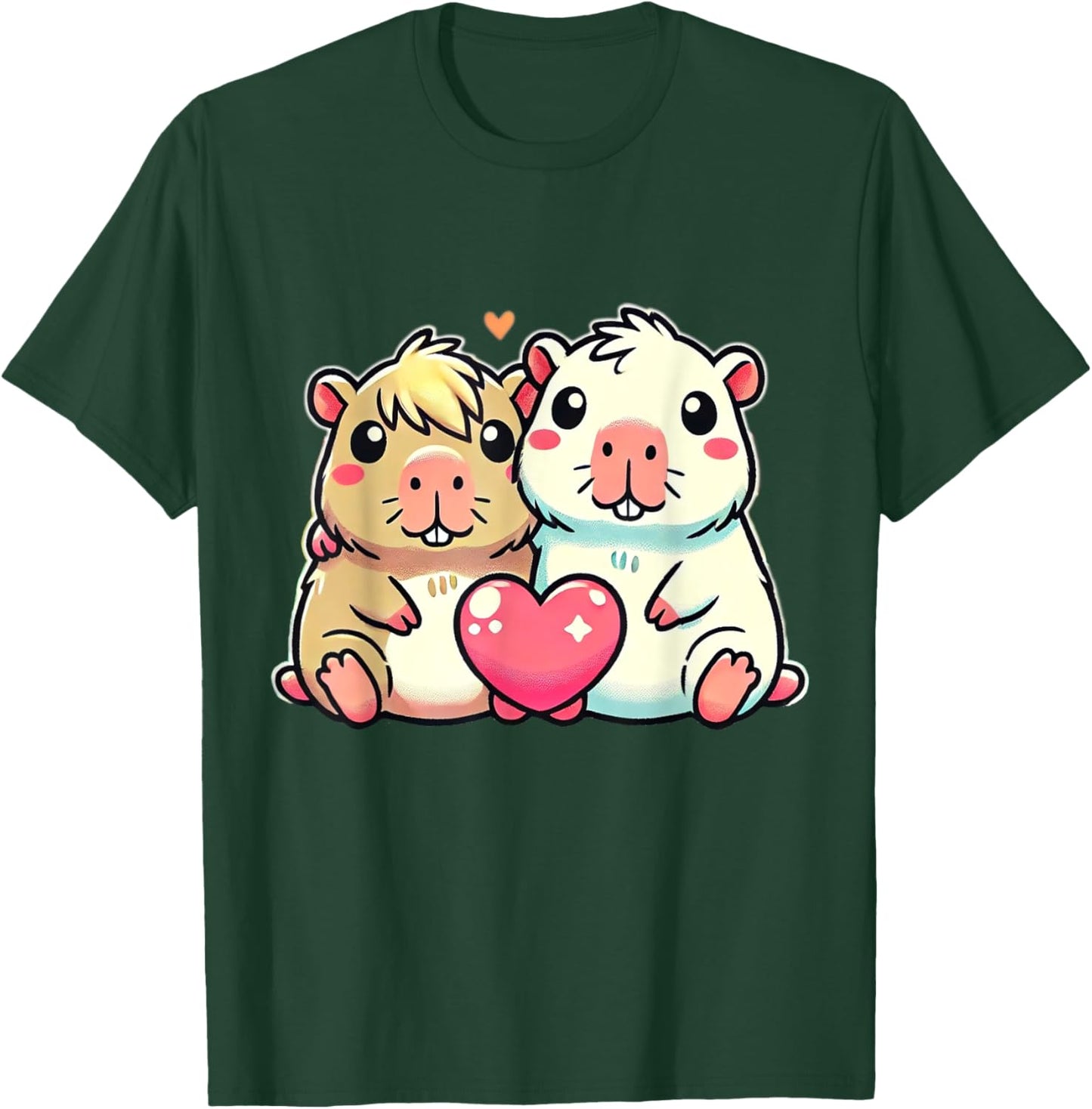 Kawaii Capybara Couple with Heart Love Design T-Shirt - T-Shirt | Forest
