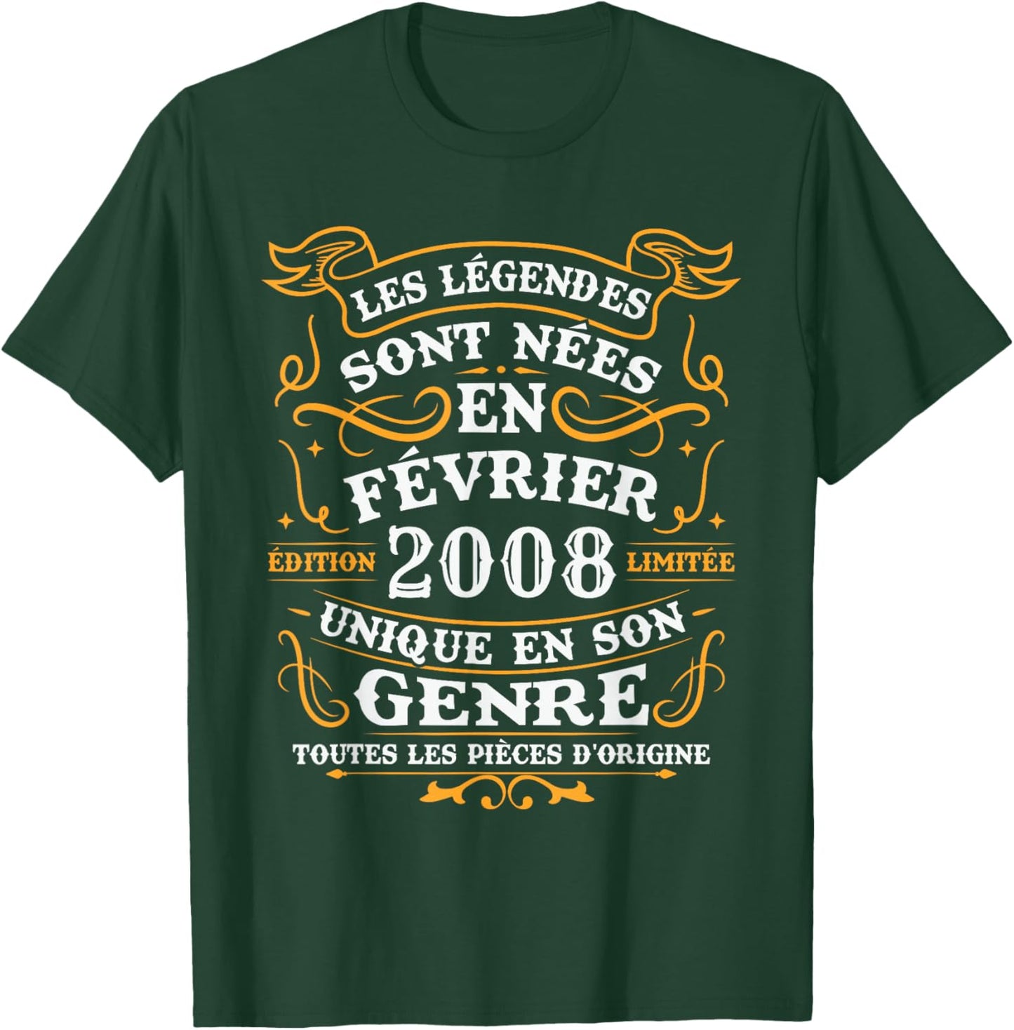 Vintage Birthday Gift 18 Years Born in February 2008 T-Shirt - T-Shirt | Forest