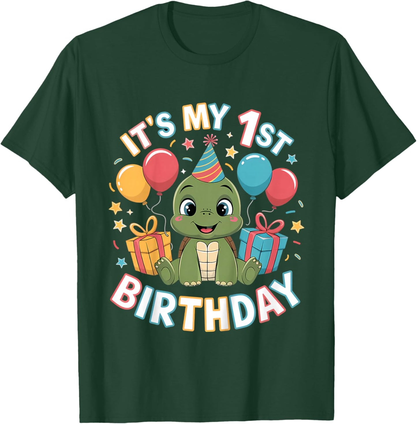 Kids 1st Birthday Turtle Party Design T-Shirt - T-Shirt | Forest