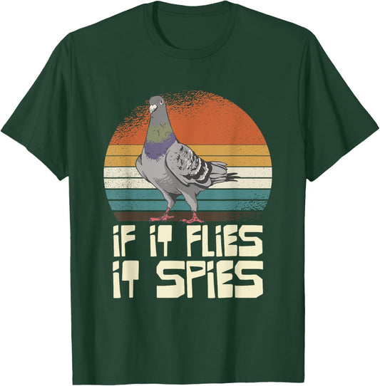 Pigeon If It Flies It Spies Retro T-Shirt - T-Shirt | Forest