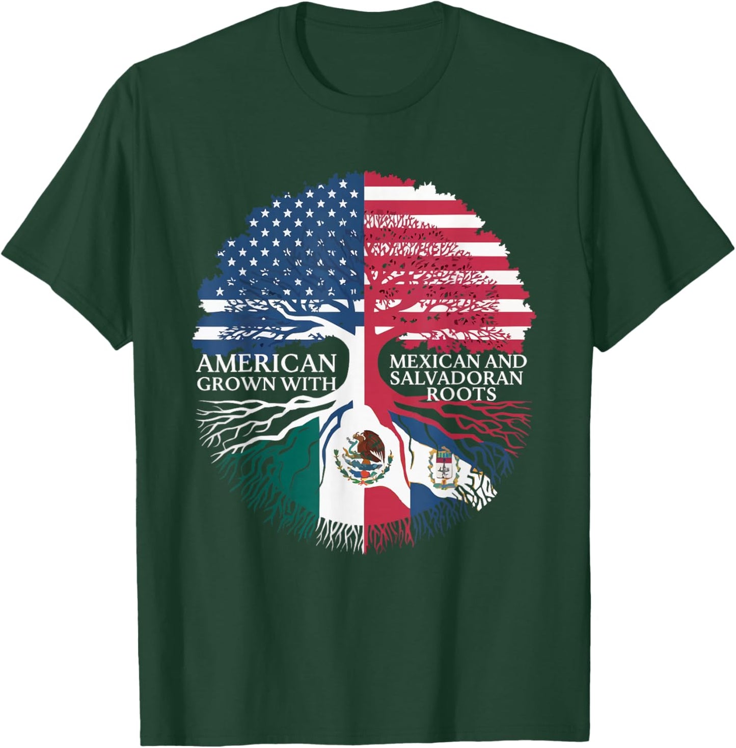 Half Mexican Half Salvadorian El Salvador Flag Mexico T-Shirt - T-Shirt | Forest