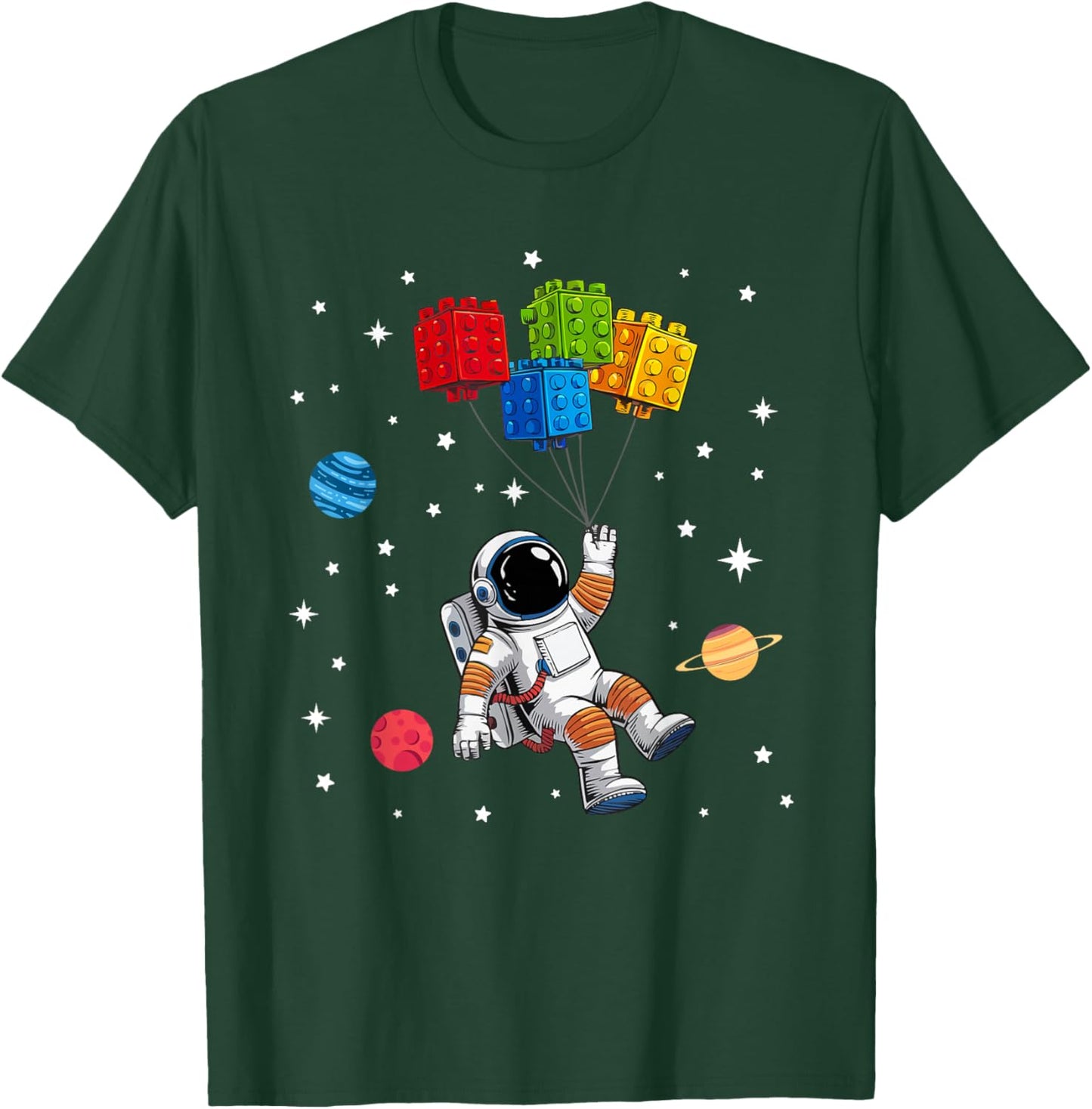 Space Astronaut Funny Building Blocks Bricks Master Builder T-Shirt - T-Shirt | Forest