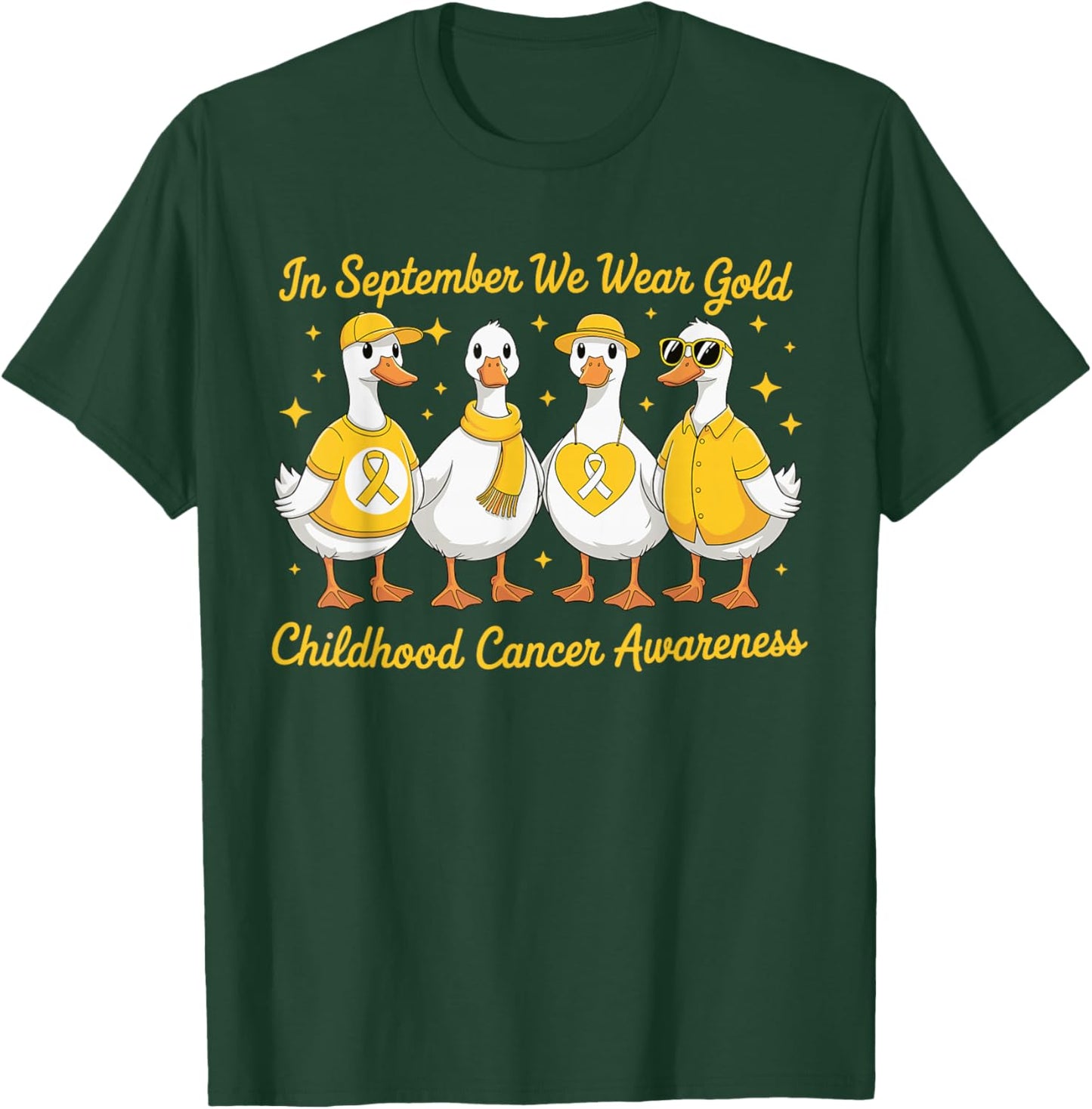 in September We Wear Gold Goose Childhood Cancer Awareness T-Shirt - T-Shirt | Forest