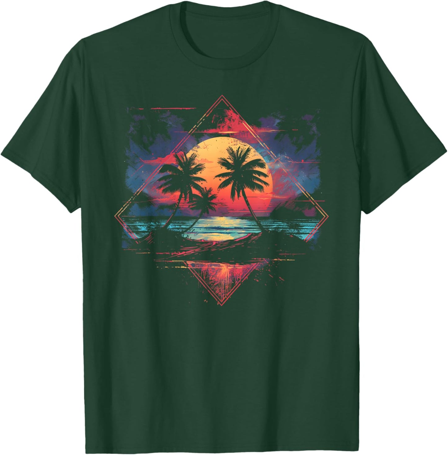 Synthwave 1980s 1990s Palm Trees Sunset Aesthetic Retrowave T-Shirt - T-Shirt | Forest