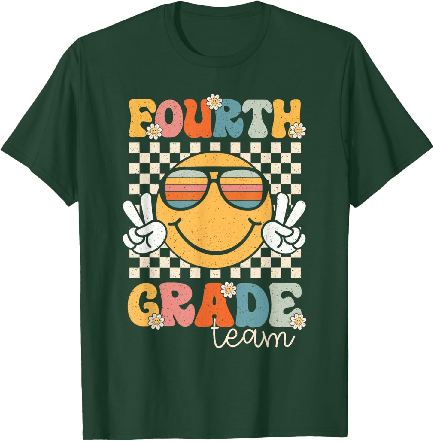 Fourth Grade Team Smile Retro 1st Day of School 4th Grade T-Shirt - T-Shirt | Forest