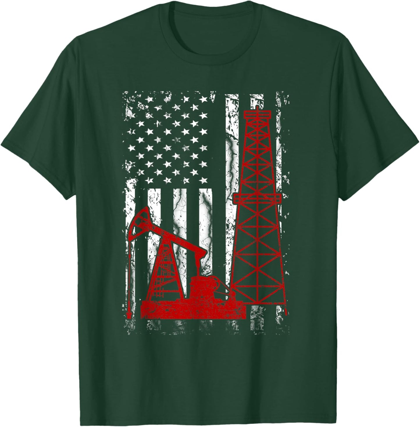 Proud American Oil Worker Oilfield Man Workers America Gift T-Shirt - T-Shirt | Forest