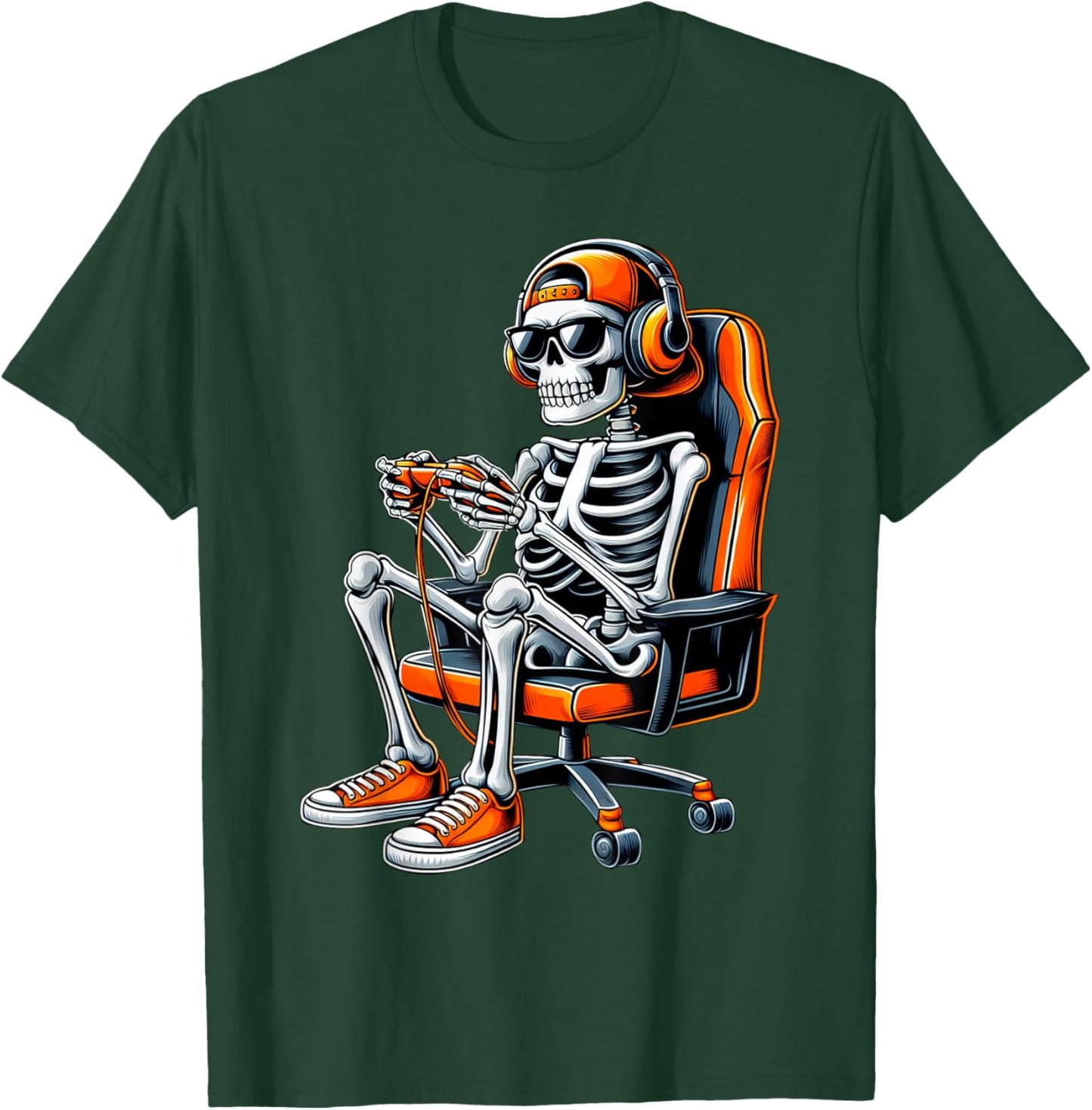 Halloween Skeleton Gamer Video Gaming Boys Men Kids Gamer T-Shirt - T-Shirt | Forest