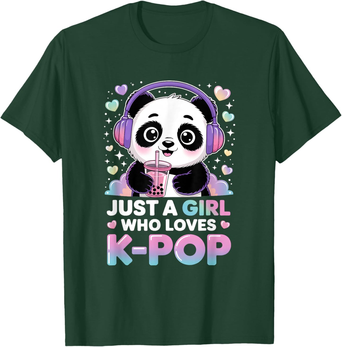 Just Girl Who Loves K-Pop Kawaii Panda Boba Music T-Shirt - T-Shirt | Forest